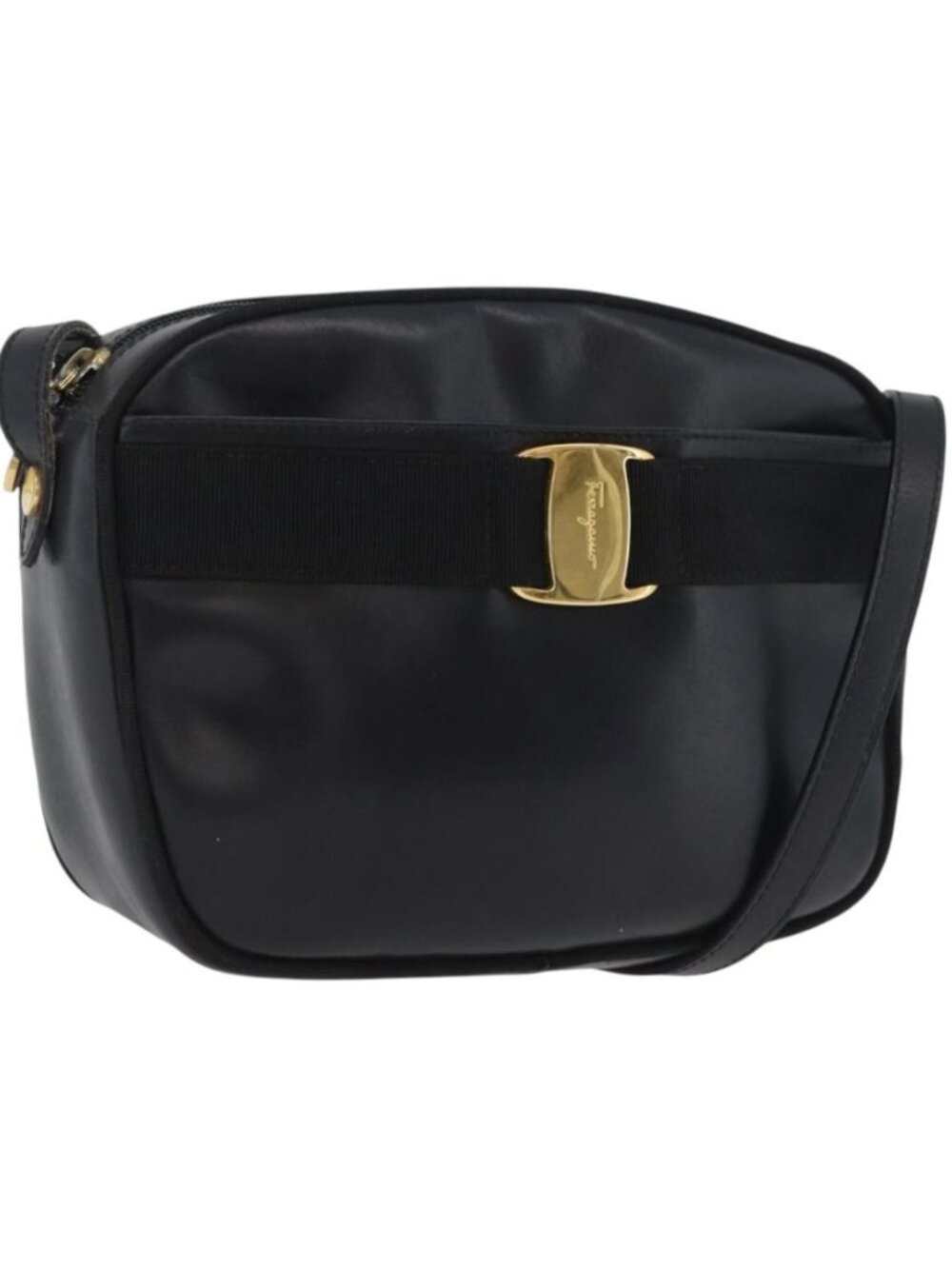 Salvatore Ferragamo Vala Shoulder Bag Leather Black Gold